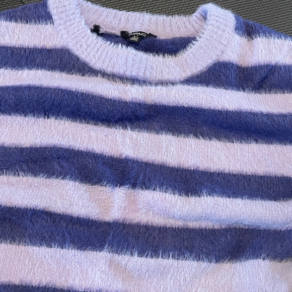Buffalo David Bitton Fuzzy Striped Sweater in Lavender and Cream - Picture 3 of 5